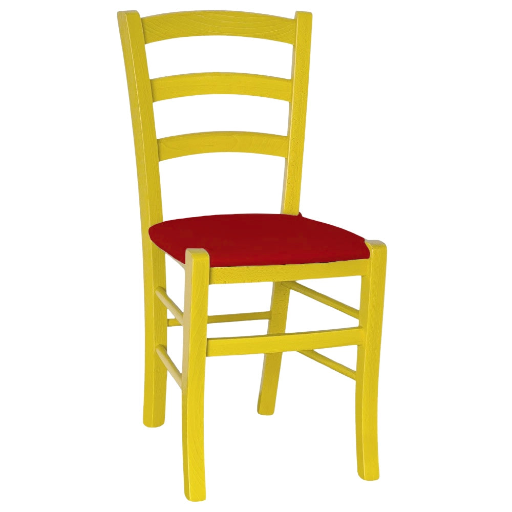 Sedie sala da pranzo Venezia legno gialle con seduta in similpelle rossa