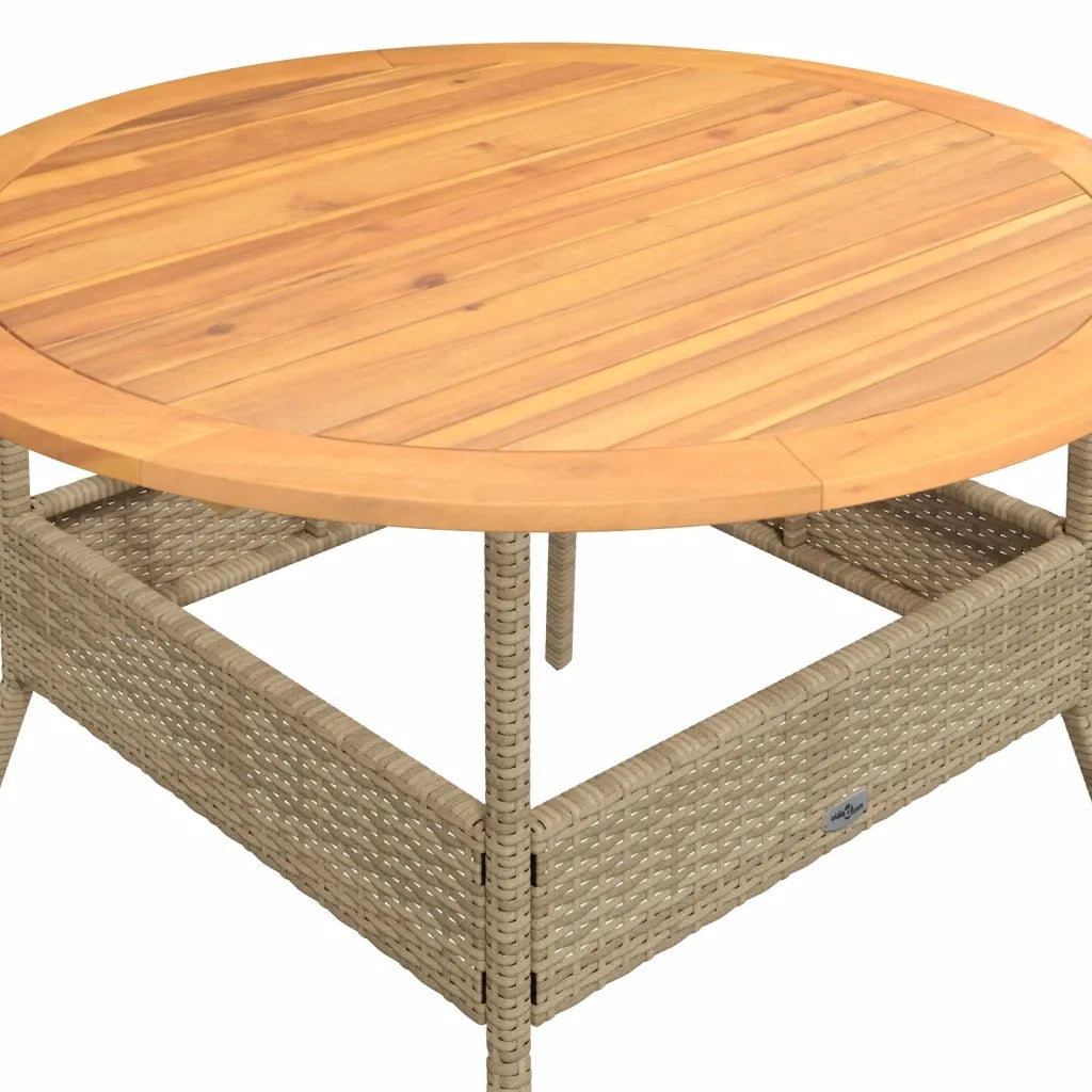 Tavolo Giardino Piano Legno Acacia Beige Ã˜110x71 cm Polyrattan