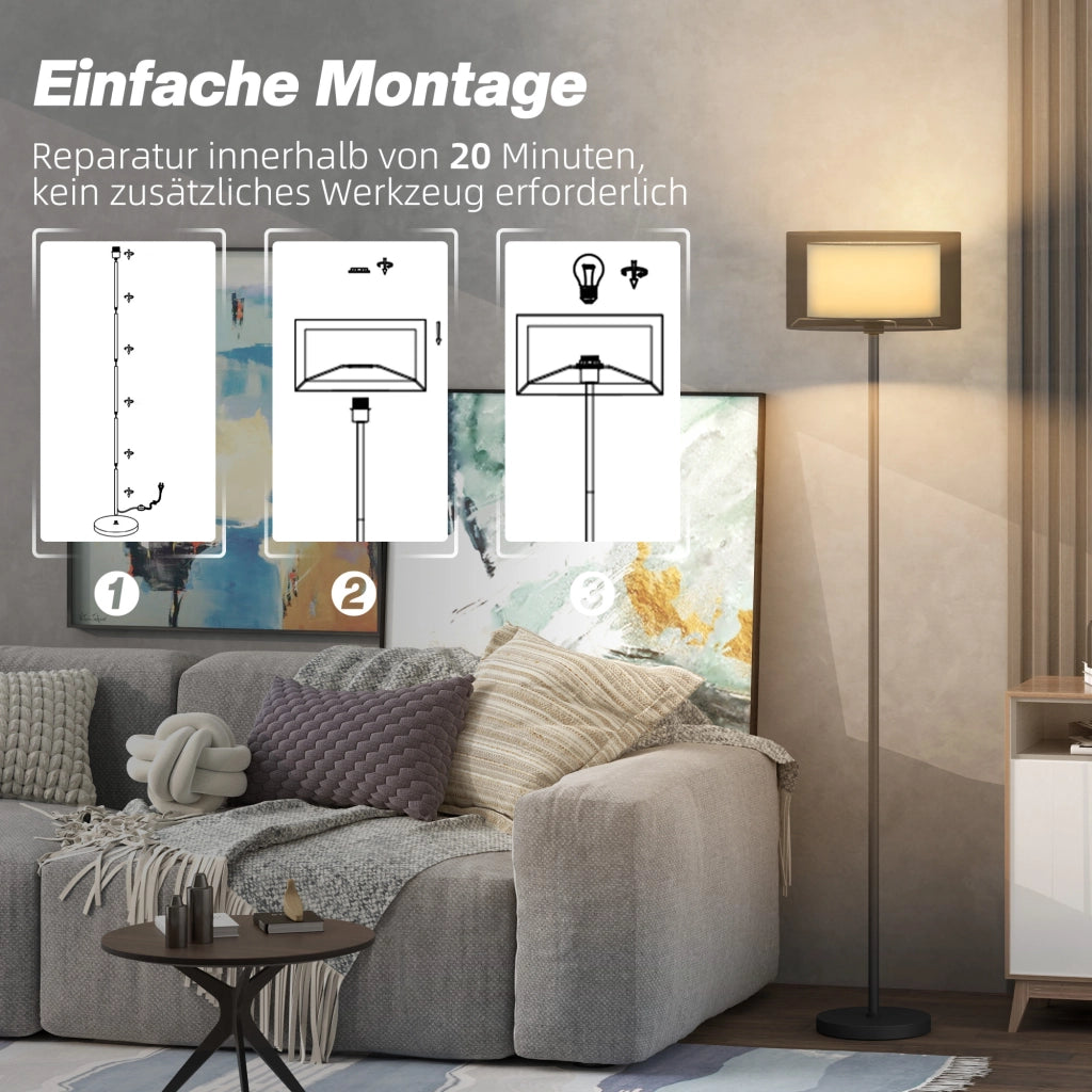 Lampada da terra ¨C zephmum ¨C paralume bicolore, interruttore a pedale, metallo, nero