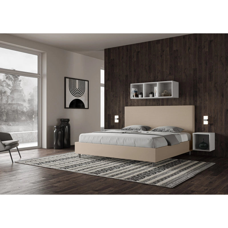 Letto imbottito Matrimoniale 180x190 cm Focus - Similpelle,Senza rete,Tortora