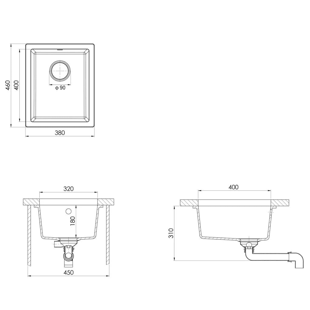 Lavello da cucina con foro troppo pieno 38 x 46 cm granito bianco 02_0002396