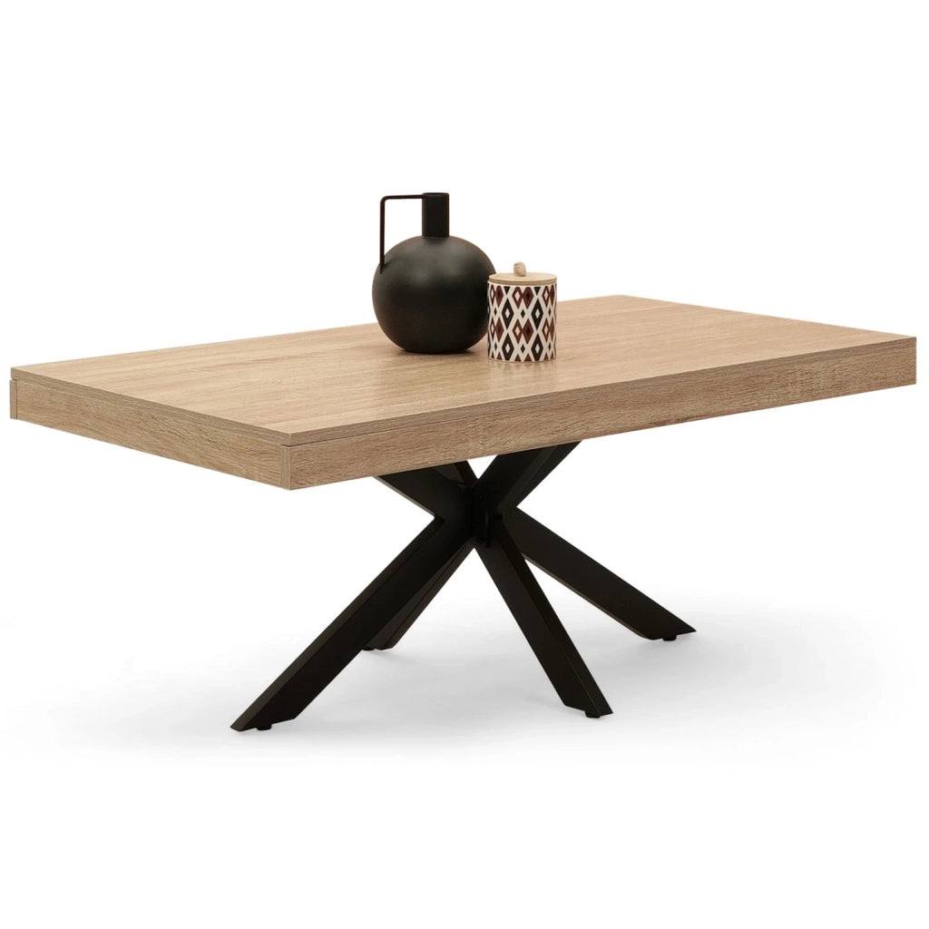 IDMarket - Tavolino rettangolare ALIX 110 cm con gambe in legno e ragno nero