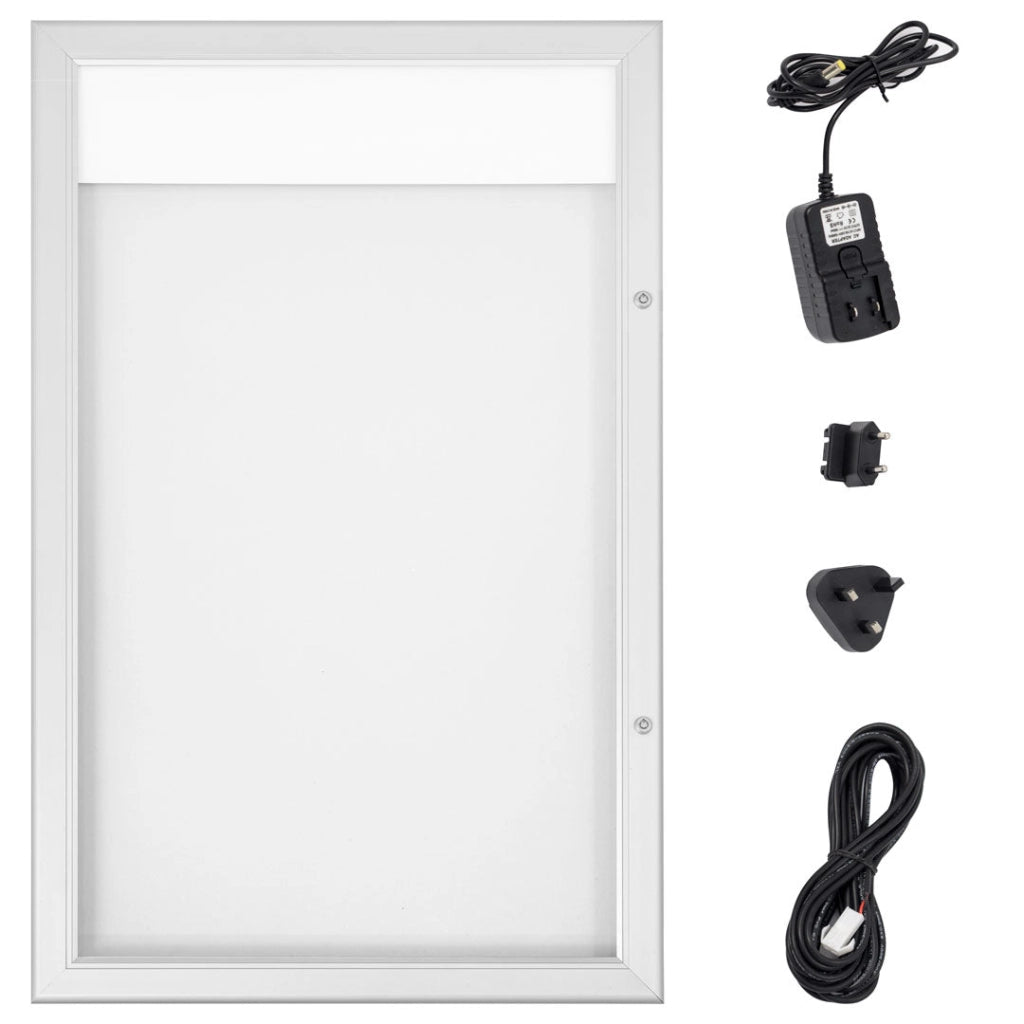 Bacheca con Apertura a Battente 51,5x79,0x2,3 cm in Alluminio con Led Silver