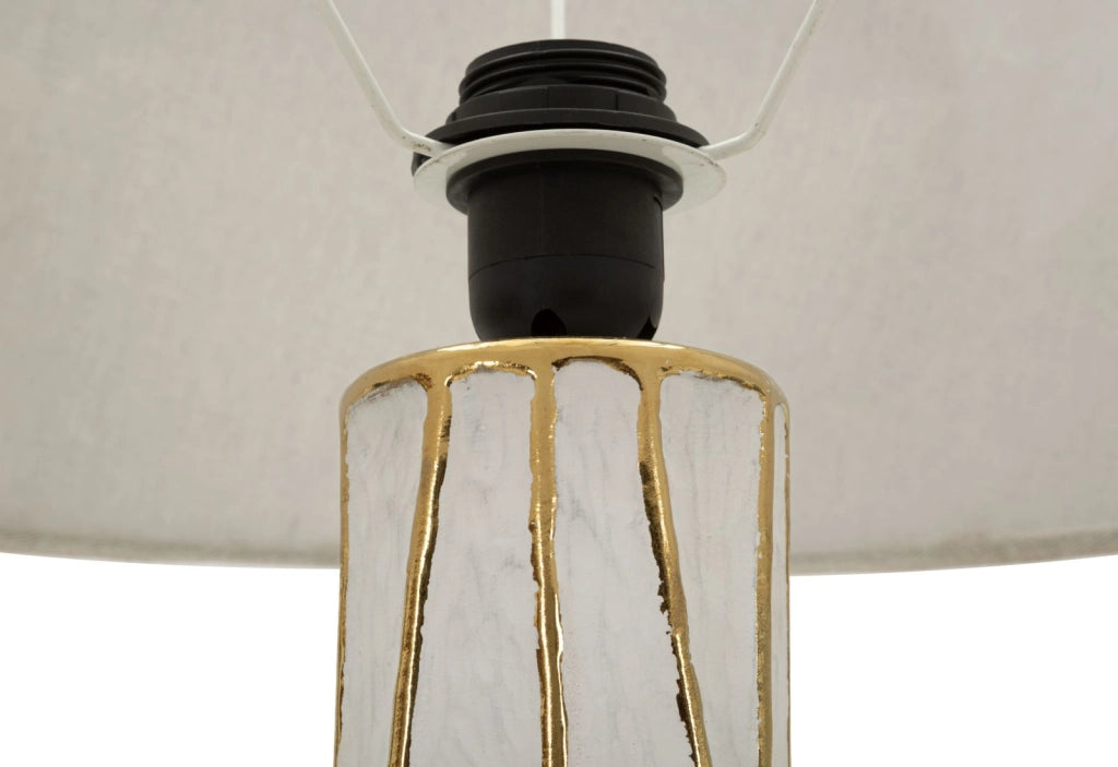 Lampada da Tavolo Tangeri Ø45x73 cm in Ceramica e Ferro e Tessuto Bianco e Oro