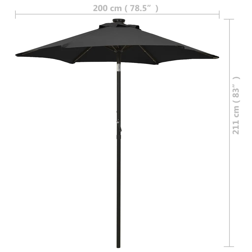Ombrellone con LED Nero 200x211 cm in Alluminio