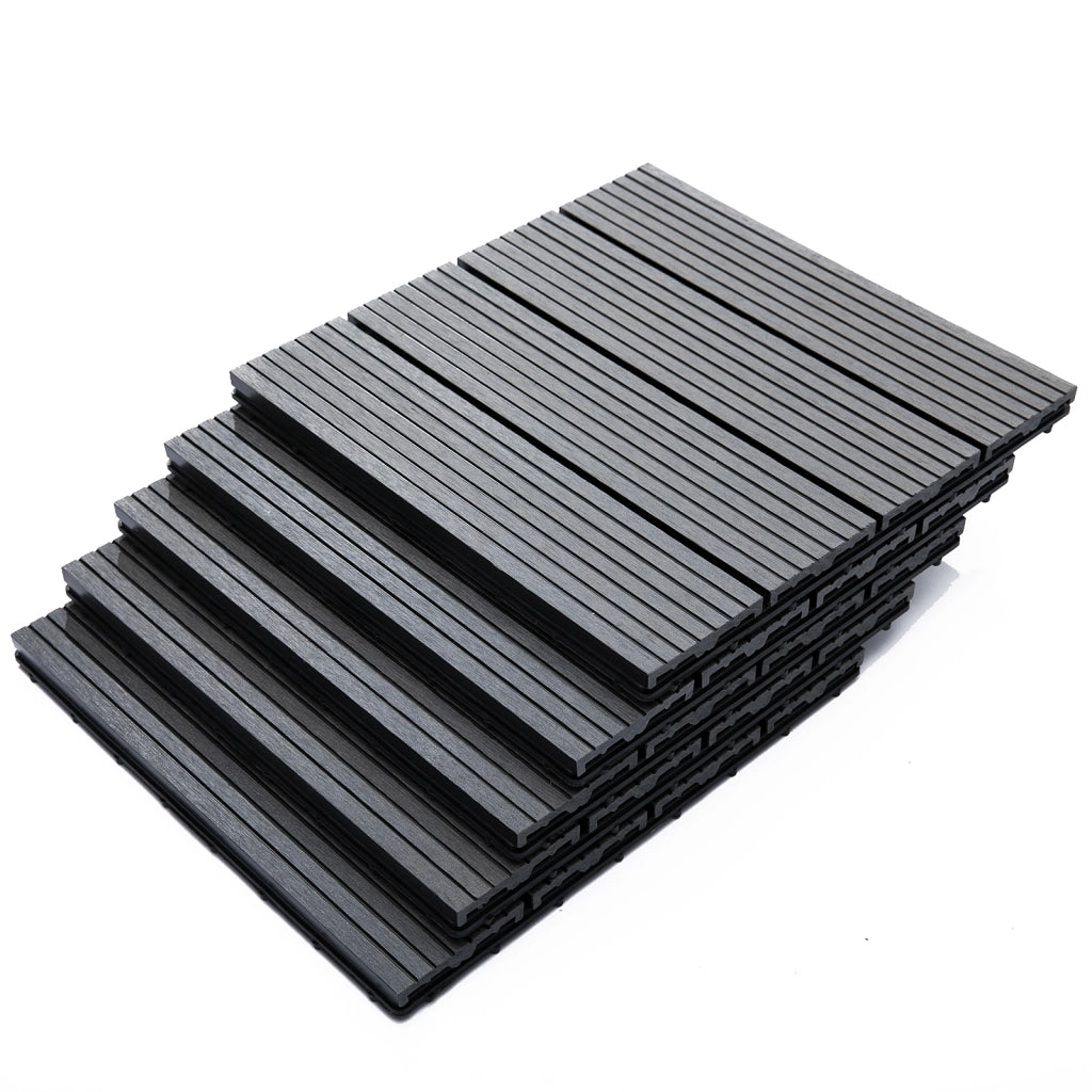 Set 11 Piastrelle per Esterni ad Incastro Antiscivolo in HDPE Riciclato, 30x30x2.2 cm, Grigio