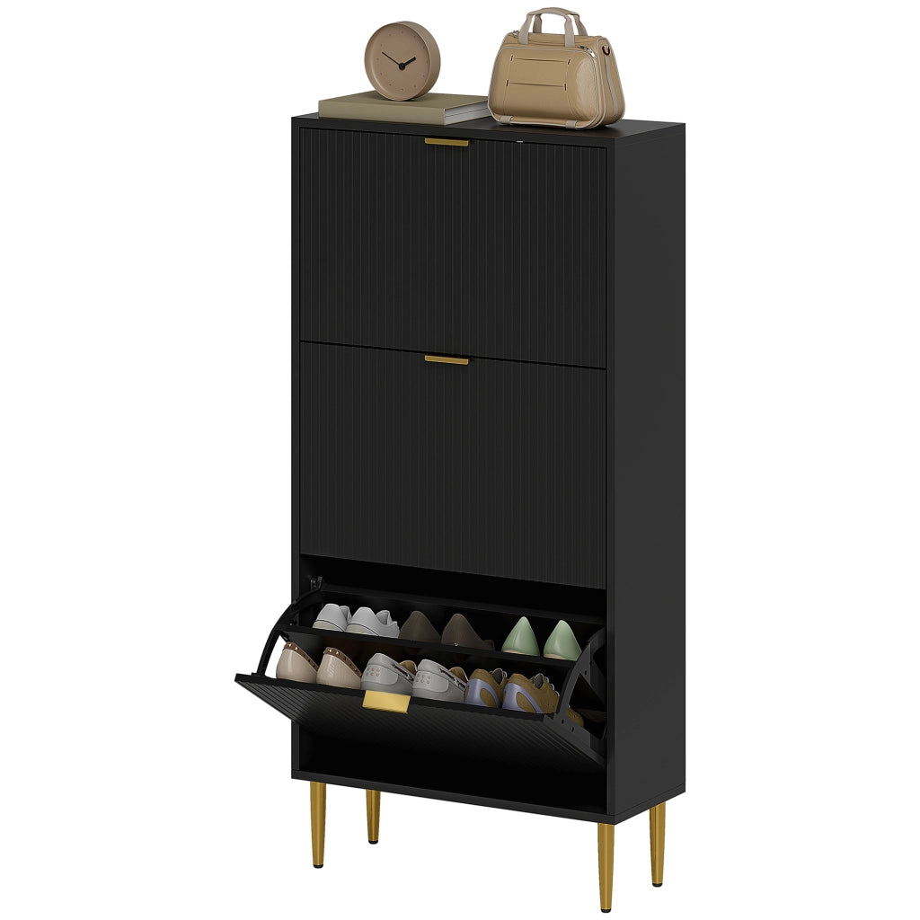 Scarpiera con cassetti e ripiani regolabili ¨C Zephmum ¨C Nero 60x24x122,5 cm