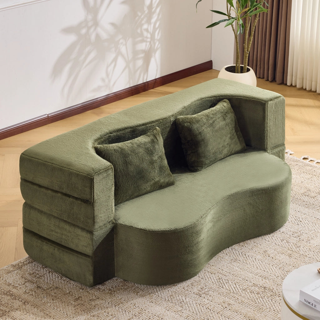 Divano letto due posti - Zephmum - Fodera in cotone - Verde - Pieghevole senza montaggio
