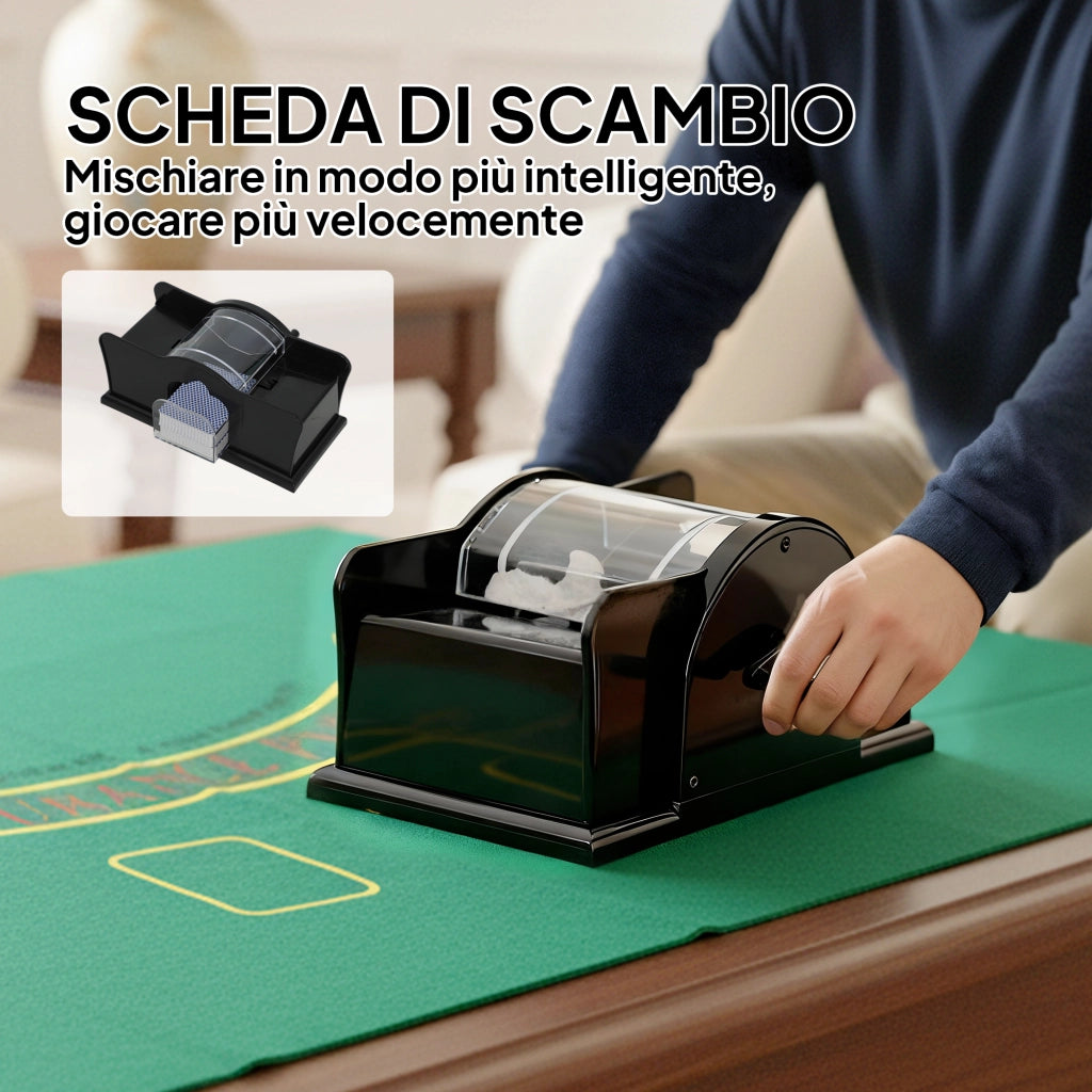 Set Poker con 300 Fiches Mescolatore e Distributore Carte Tappetino 5 Dadi Pulsante Dealer e Valigetta