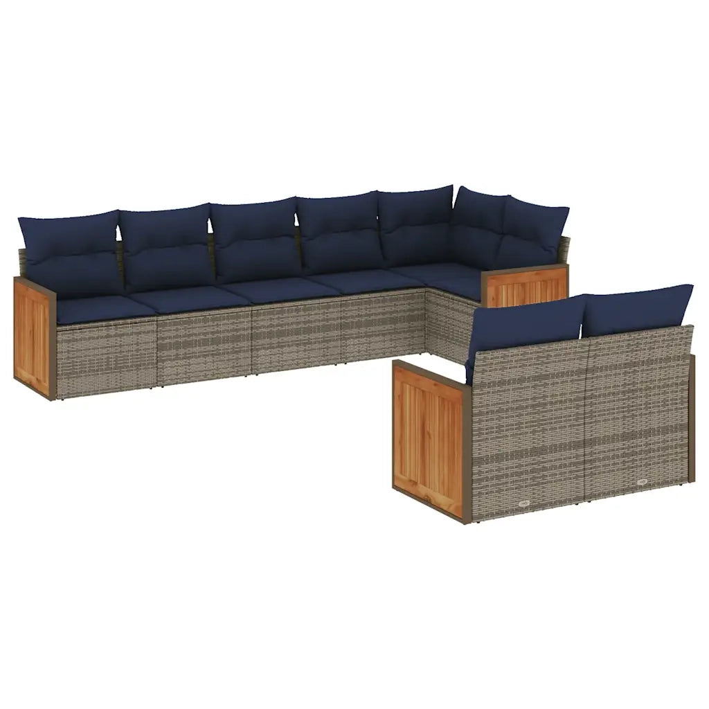 Set Divani da Giardino 8 pz con Cuscini Grigio in Polyrattan 3227832