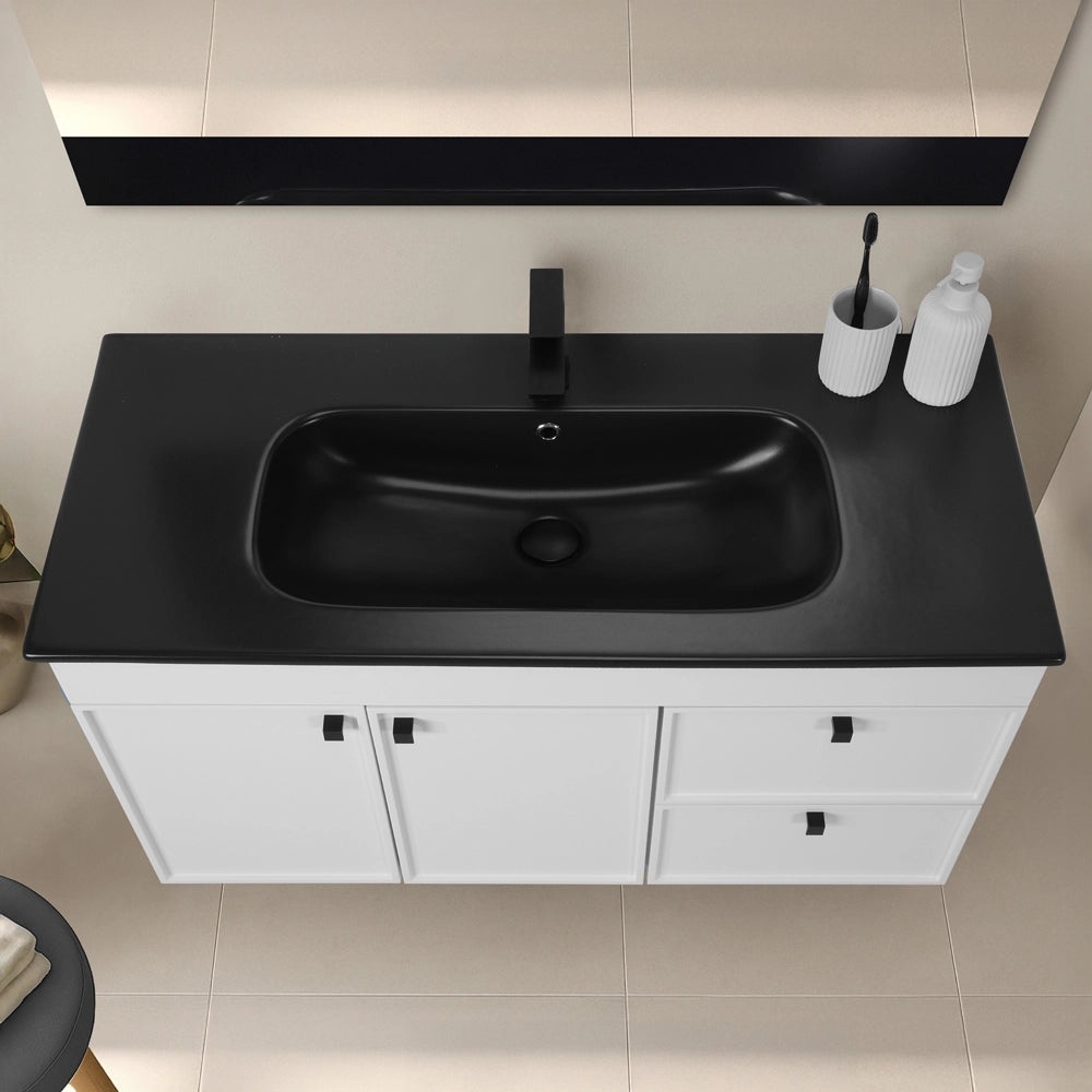 Mobile bagno sospeso 100cm bianco opaco con specchio e lavabo Craft