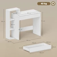 Scrivania PC Moderna con 3 Ripiani Aperti e Cassetto, in Legno Bianco, 100x40x90 cm