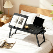 Tavolino da letto pieghevole e regolabile in bambù con piano inclinabile 70x33 cm nero