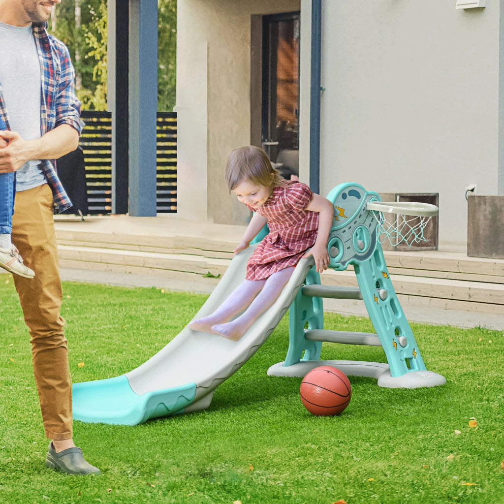 Scivolo Bambini con Canestro ¨C zephmum ¨C Blu Grigio 140x87x75cm