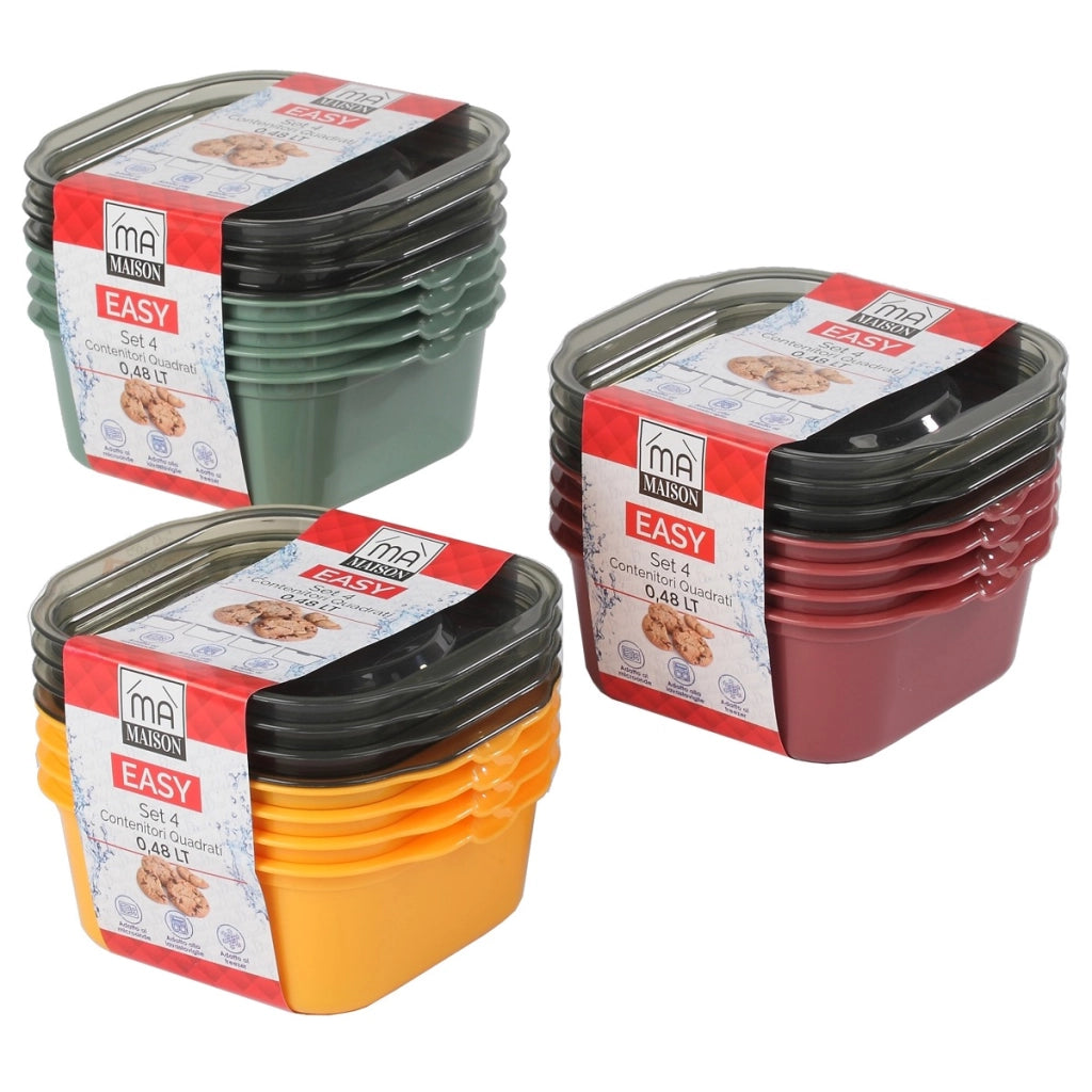 MAURY'S EASY SET 4 CONTENITORI QUADRATI LT 0,48 COLORE ASSORTITO