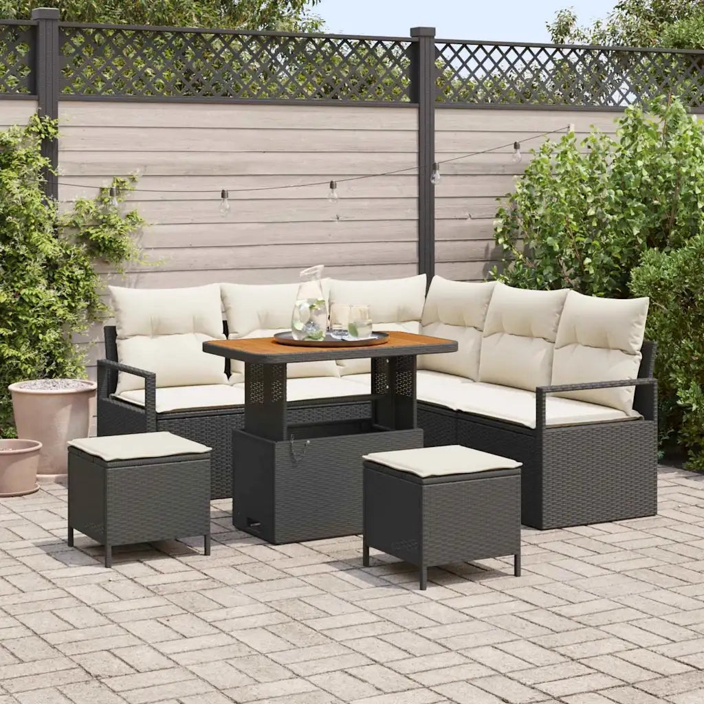 Set Divano da Giardino con cuscino 8 pcs Nero polyrattan