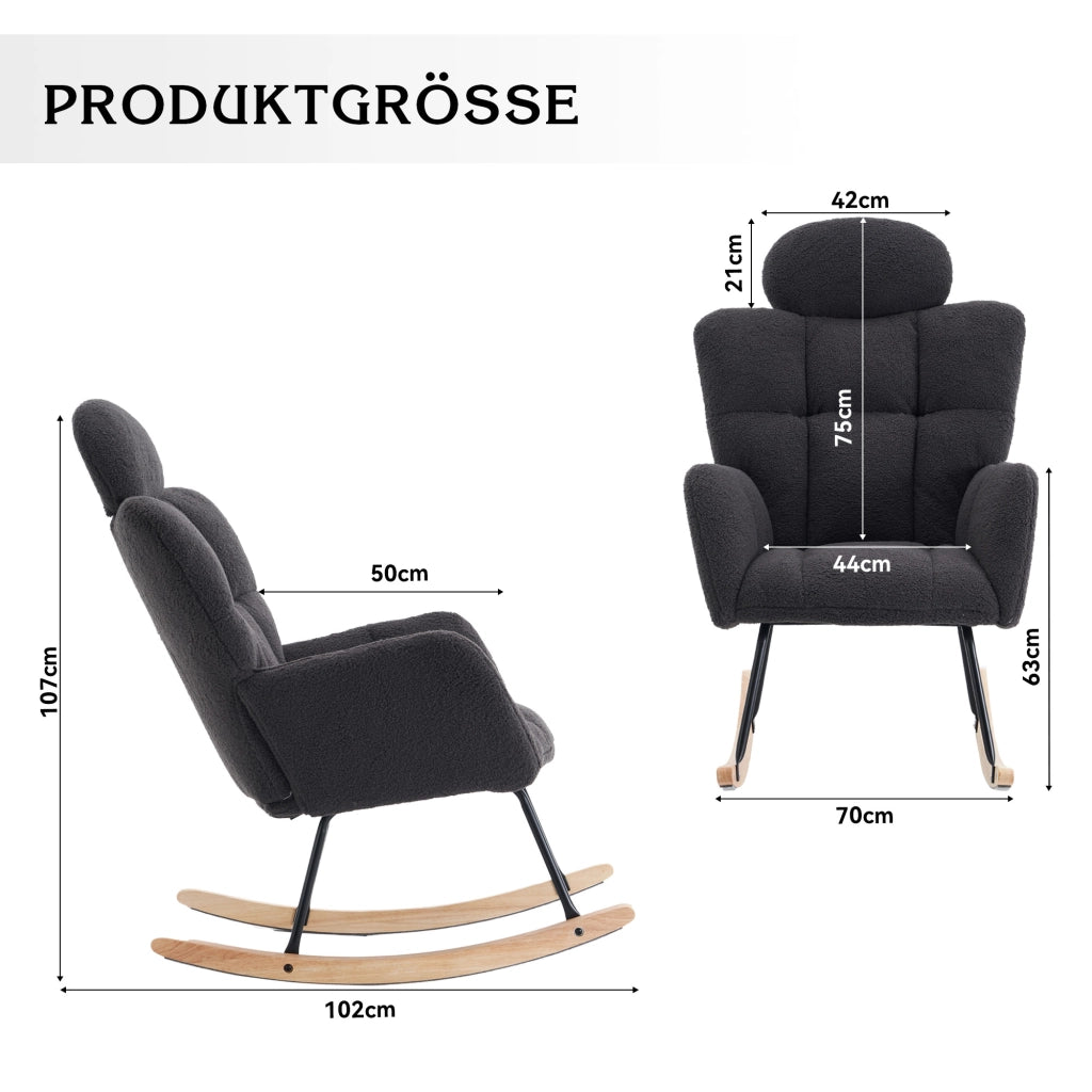 Poltrona a Dondolo Imbottita ¨C MINIMAL ¨C Tessuto Teddy Trapuntato, Grigio Scuro