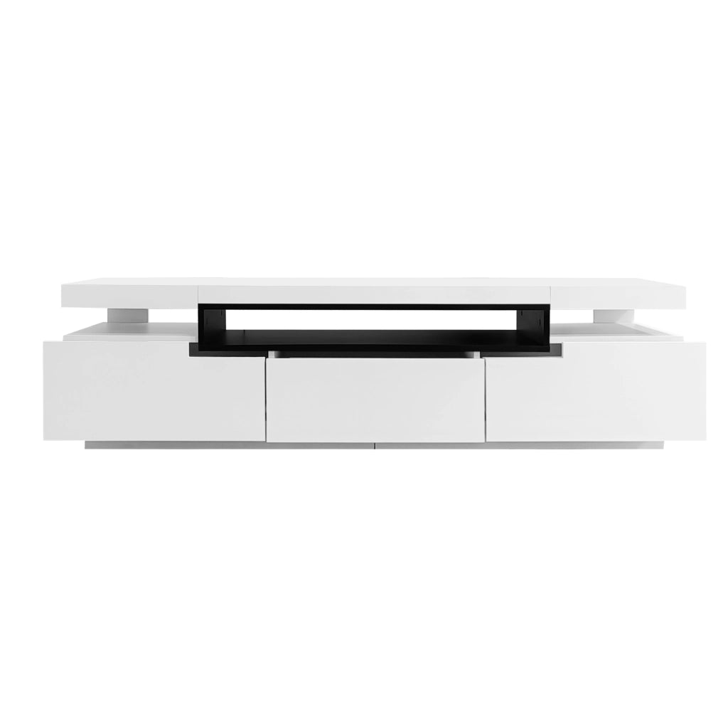 Mobile TV Lucido ¨C MINIMAL ¨C Bianco, LED 16 Colori, 3 Cassetti, 160x39x42 cm