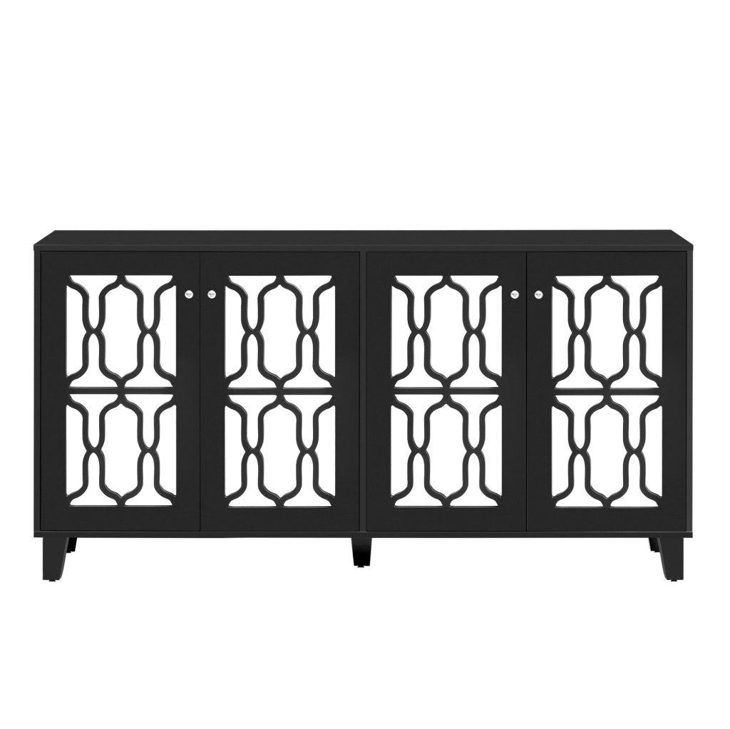 Credenza 160x40x84 cm con 4 ante; ripiani interni mobili; MDF nero