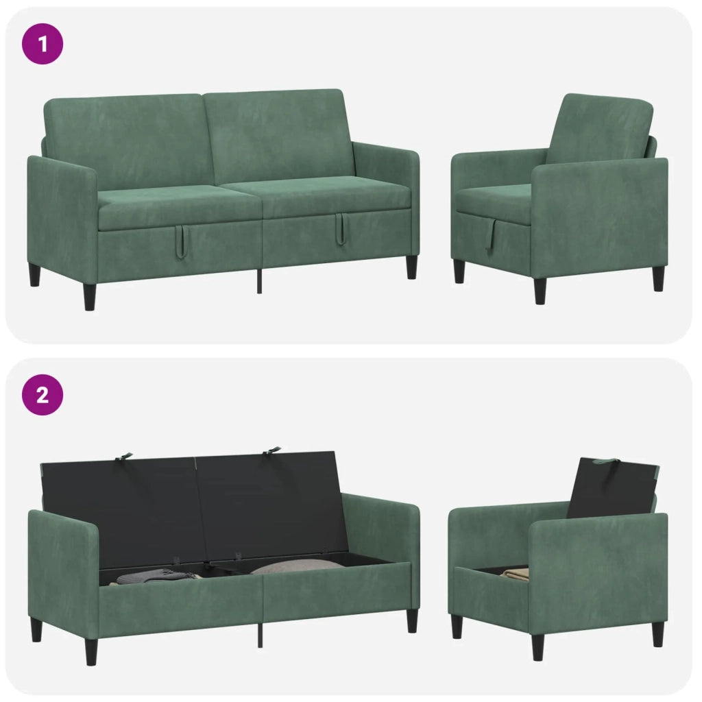 Set di Divani con Storage 2 pz Verde Mare Poliestere 3429229