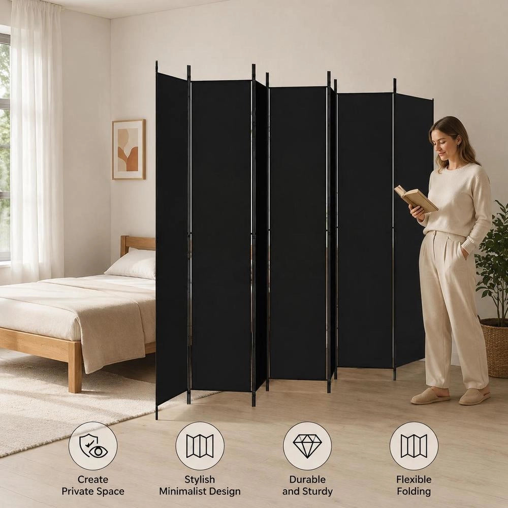 6-panel Black Screen, 300x220 Cm, Fabric