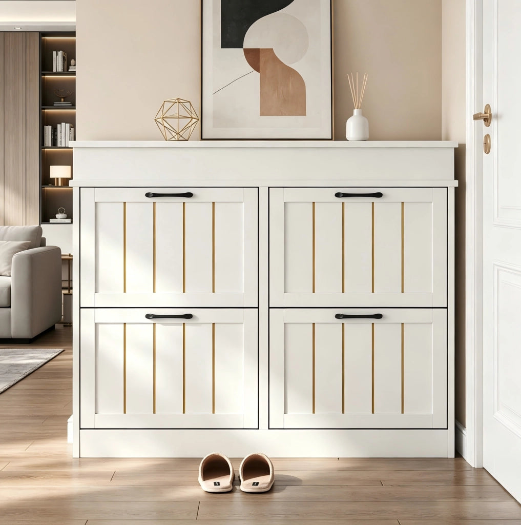 Scarpiera salvaspazio a 4 ante ribaltabili 105x24x83 cm in MDF bianco