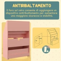 Piccola Libreria per Bambini con Ripiani e Cassetto in MDF, 60x29.9x90cm, Rosa