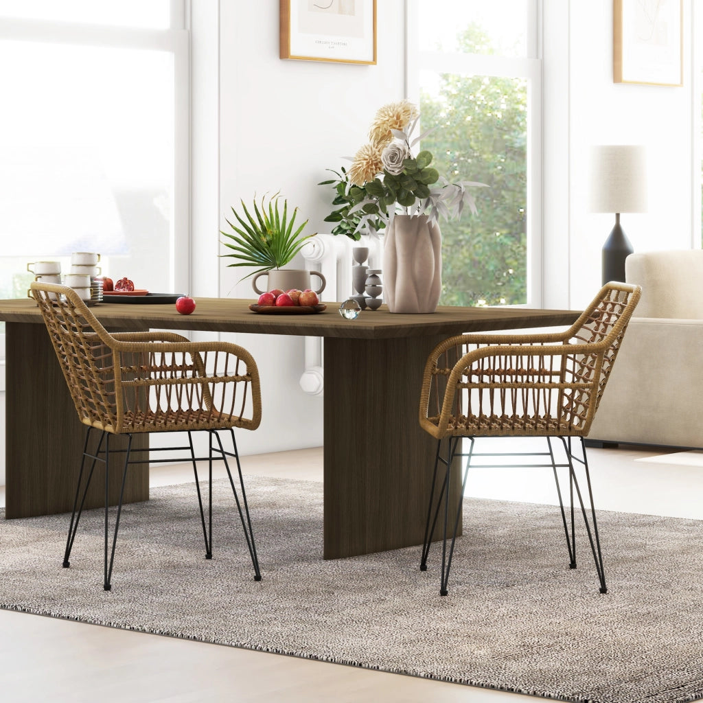 Sedia da pranzo ¨C Zephmum ¨C Naturale e nero, Rattan, 56x60x79