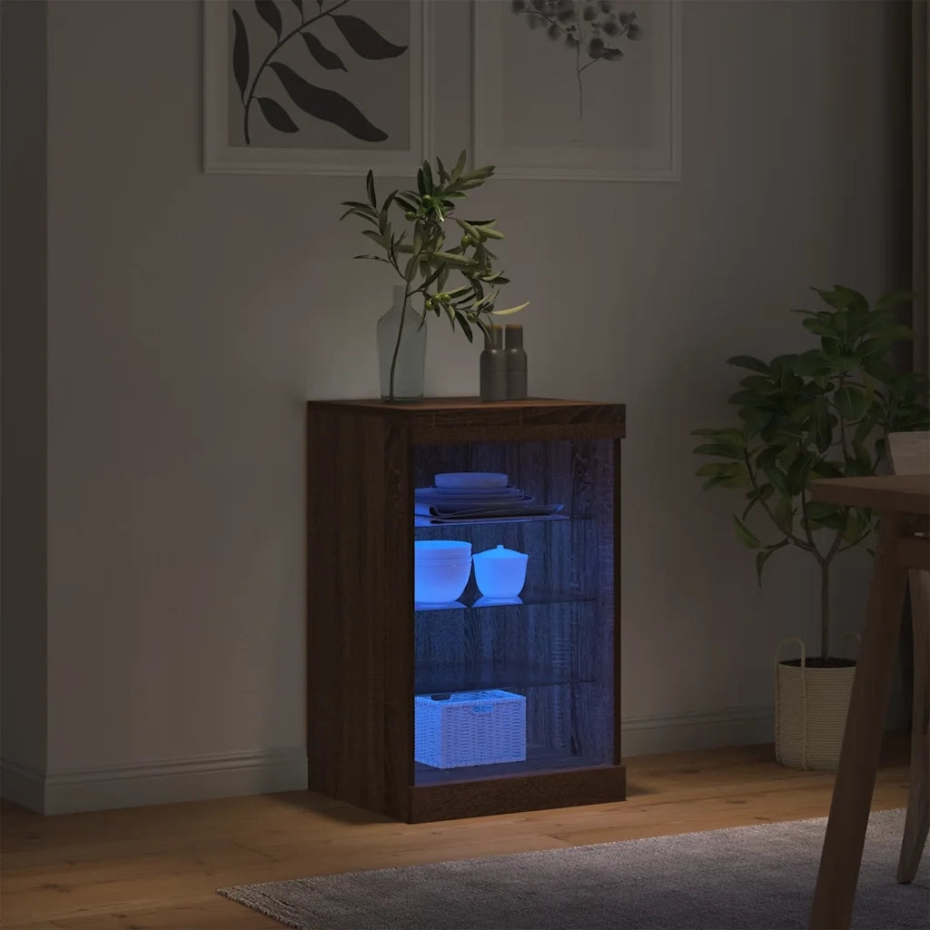 Credenza con Luci LED Rovere Marrone 41x37x67 cm