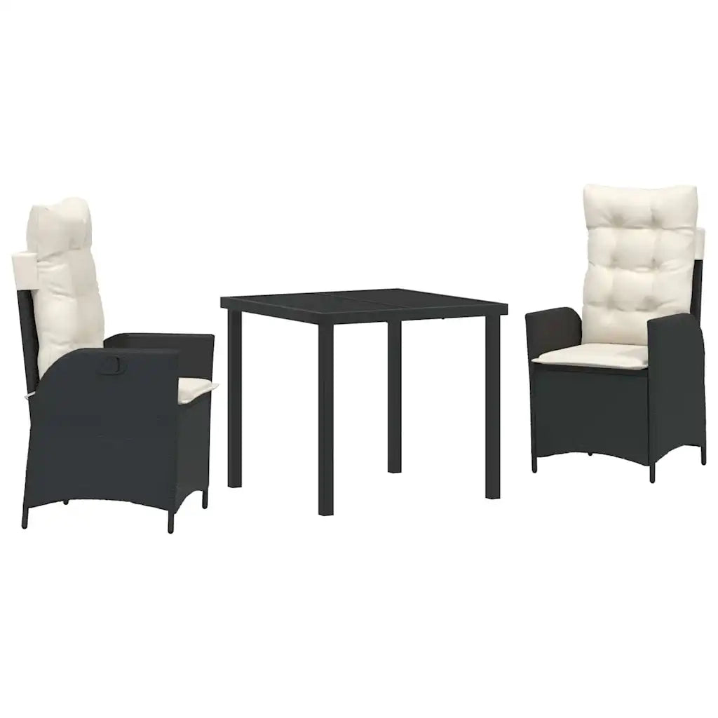 Set da Pranzo per Giardino con cuscino 3 pcs Nero polyrattan 3380477