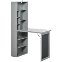 Scrivania PC Pieghevole con Libreria a 9 Ripiani in Legno e Metallo, 98x51x153 cm, Grigio