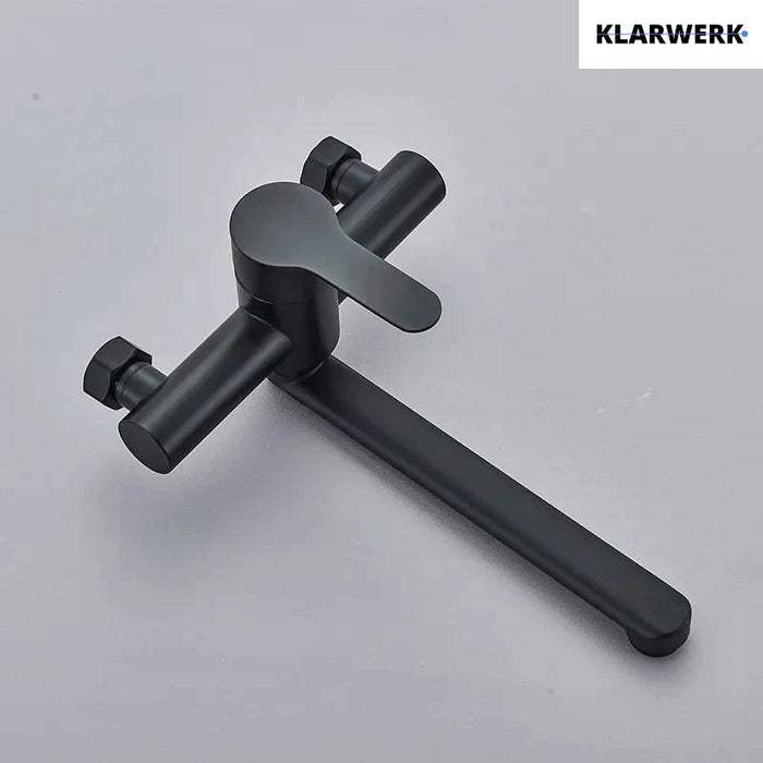 MAX | rubinetto miscelatore catering a parete nero | rubinetto cucina professionale in acciaio inox lungo e piatto | ristorante a parete bocca dritta