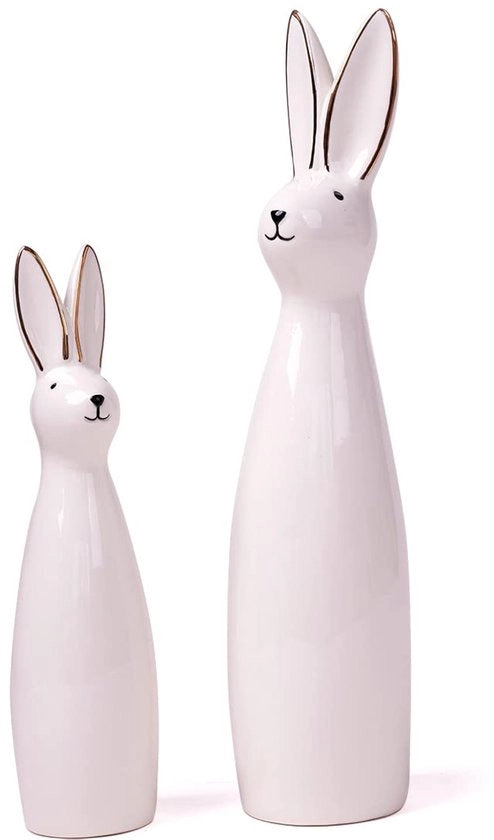 Due figure di coniglio decorativo, sculture di coniglio moderne, arte, regalo, ceramica, 29 cm