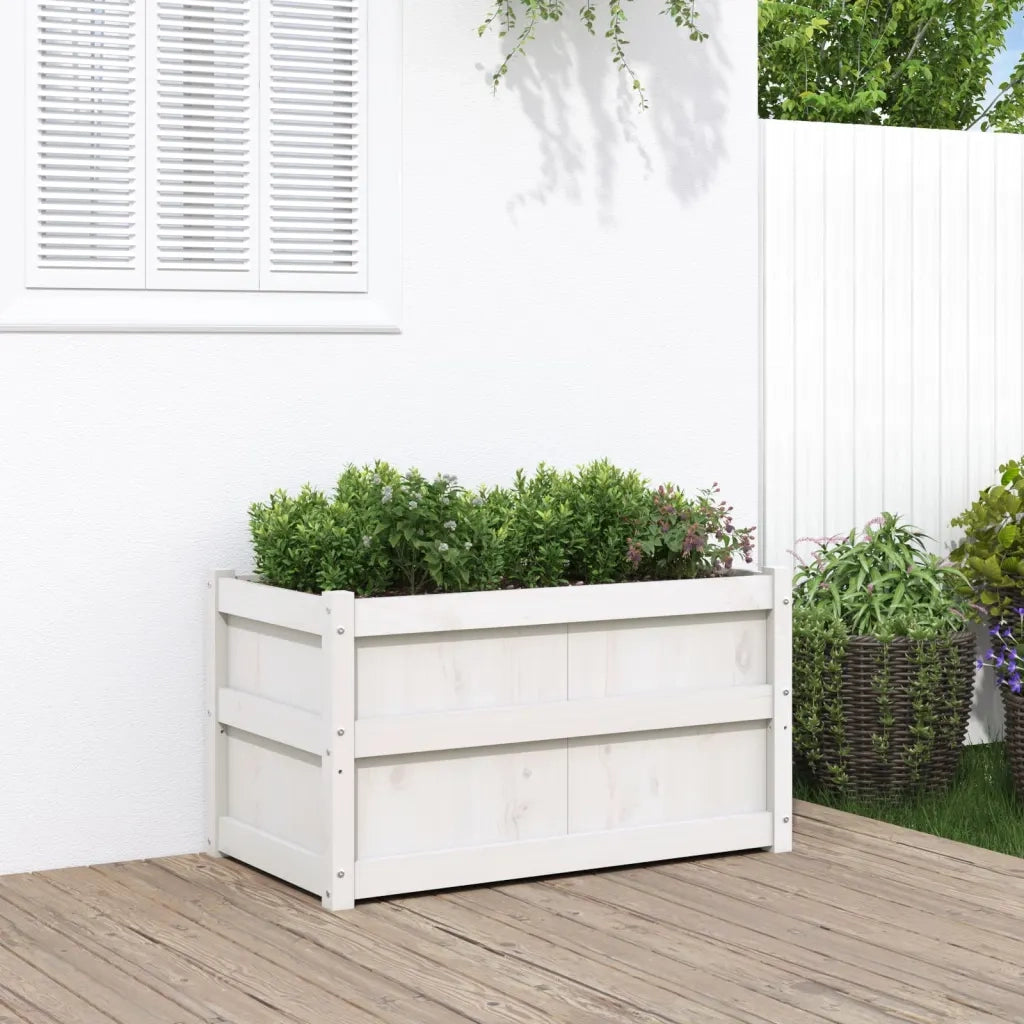 Fioriera da Giardino-Vaso da Esterno Bianca 90x50x50 cm Legno Massello di Pino
