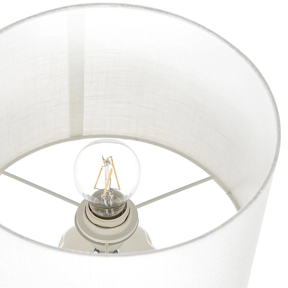 Lampada da Tavolo Luce Beige Ceramica 49 cm Motivo Geometrico Bianco Tamburo Paralume Comodino Soggiorno Camera da Letto Illuminazione