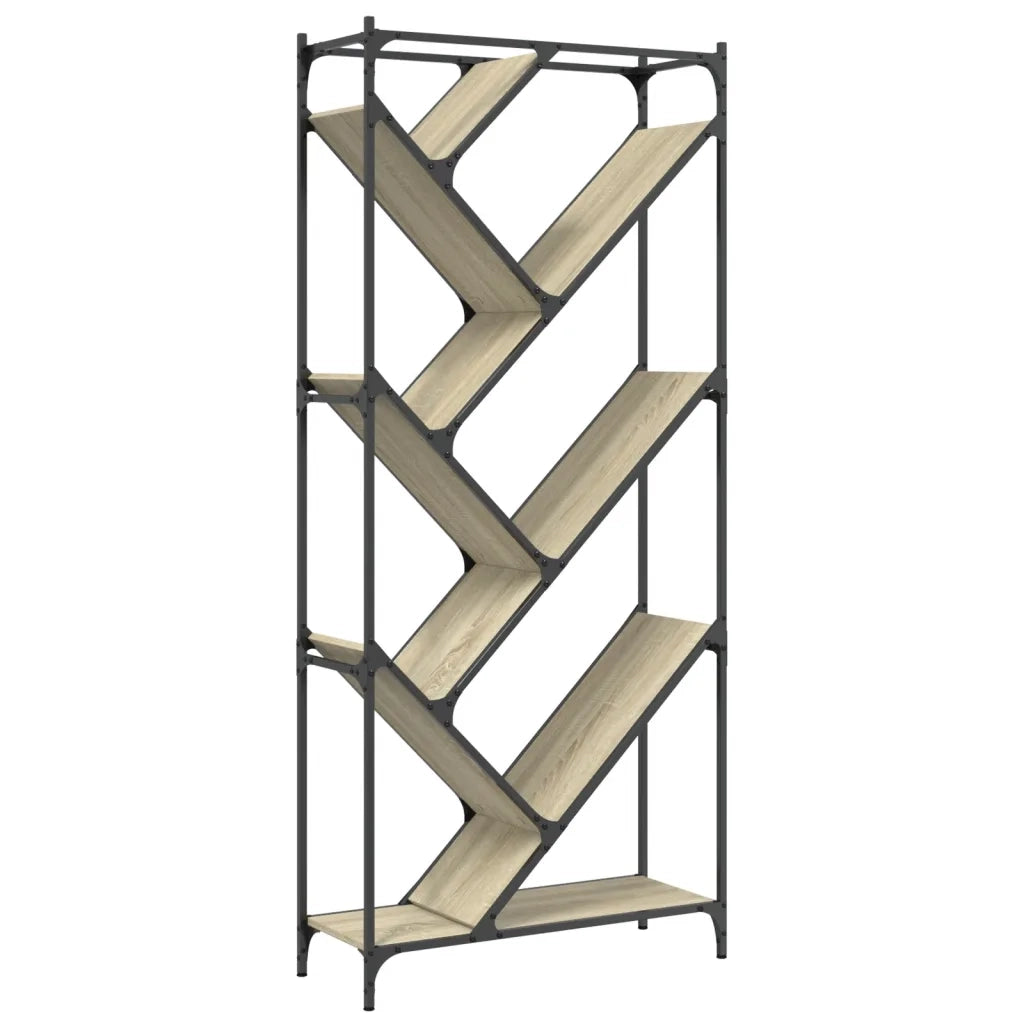 Libreria-Scaffale per Libri-Mobile di Stoccaggio Rovere Sonoma 79x30x180cm Legno Multistrato e Metallo