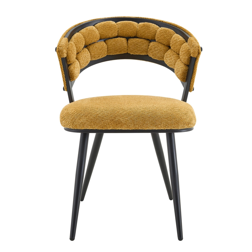 Sedia da sala da pranzo Set da 2 con Schienale Avvolgente Ergonomico, Gambe in Metallo, Velluto Giallo e Nero