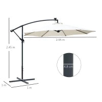 Ombrellone da Giardino a Braccio 3x2.5 m con Manovella e 8 Strisce LED a Energia Solare, Crema