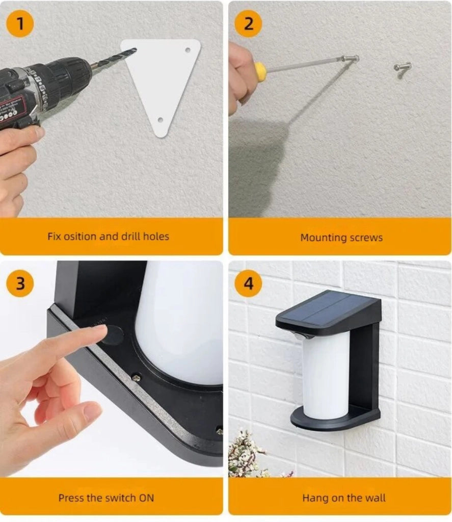 Applique lampada da parete a LED luce fredda da muro con pannello a ricarica solare e sensore movimento