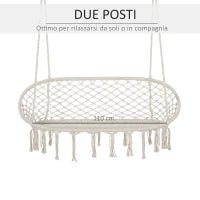 Amaca a Dondolo da Giardino e Casa a 2 Posti, Telaio Metallo e Seduta Cotone 130x75x35cm, Bianco Crema
