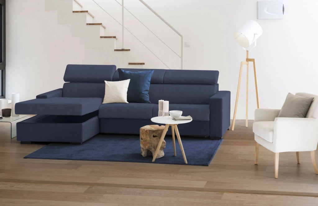Alibabah, Divano Letto con Penisola Sfoderabile Made in Italy, 280x95 cm blu