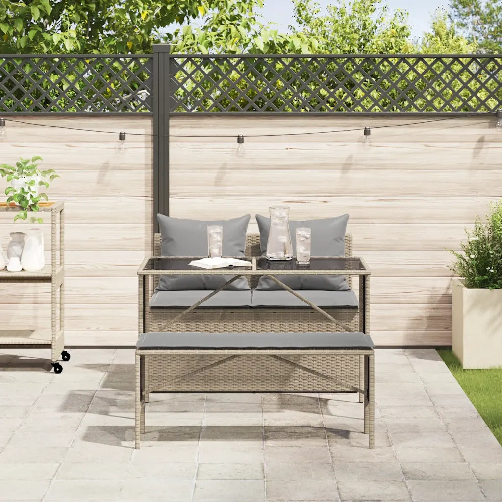 Set da Pranzo da Giardino 3 pz | Set Salotto da Giardino con Cuscini Beige in Polyrattan