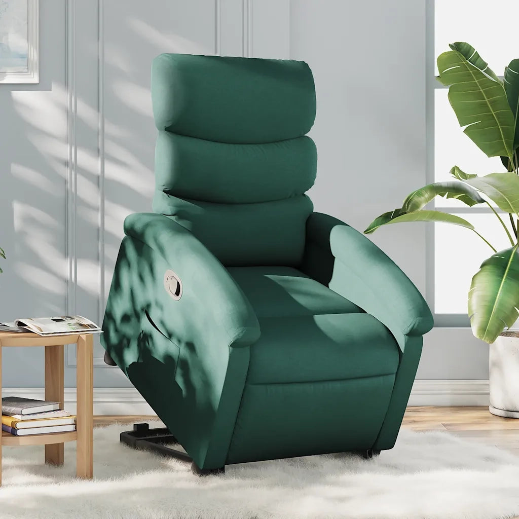 Poltrona | Sedia Relax Alzapersona Reclinabile Verde Scuro in Tessuto