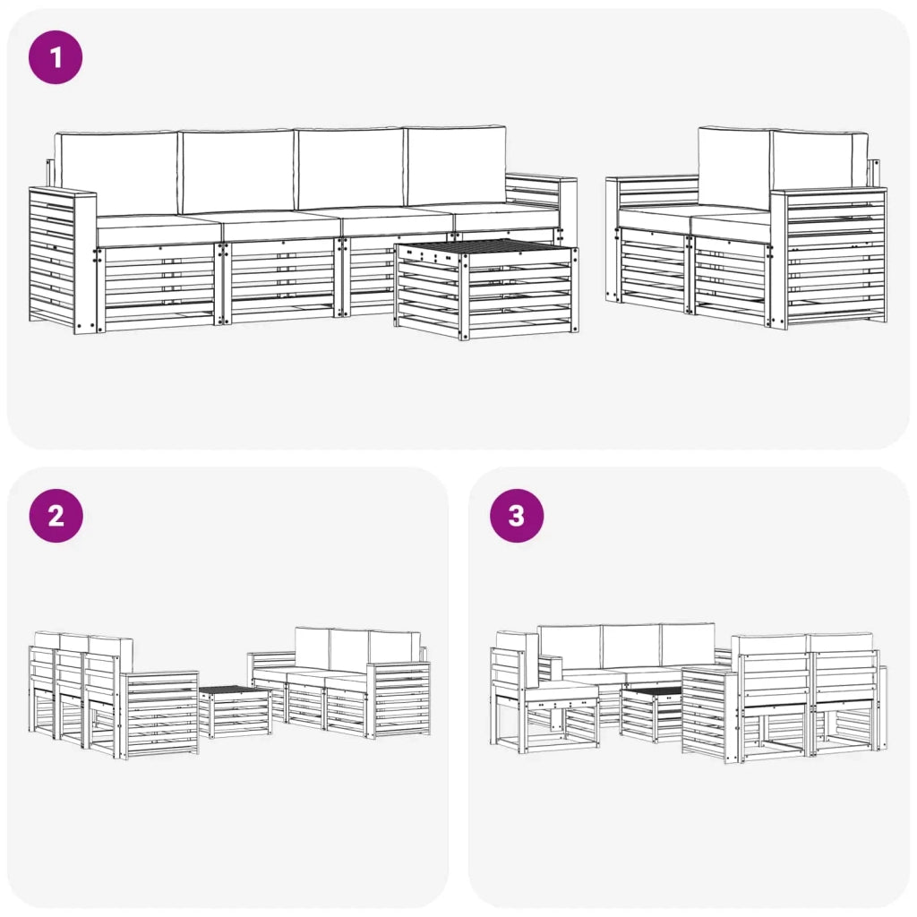 Set di divani da esterno 7 pcs Bianco e Beige Poliestere 3391443
