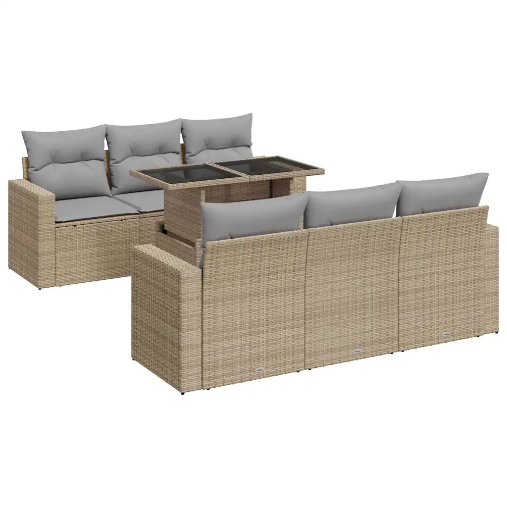 Set Divani da Giardino 7 pz con Cuscini Beige in Polyrattan