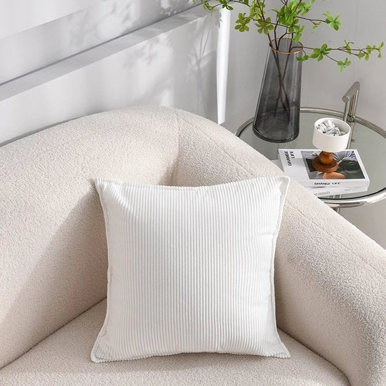 Set di 2 cuscini per auto con copertina corduroy a strisce - cuscini per auto con copertina quadrata a strisce - coperture per cuscini decorativi - per auto, terrazza, camera da letto, salotto, divano - 65x65cm - Bianco