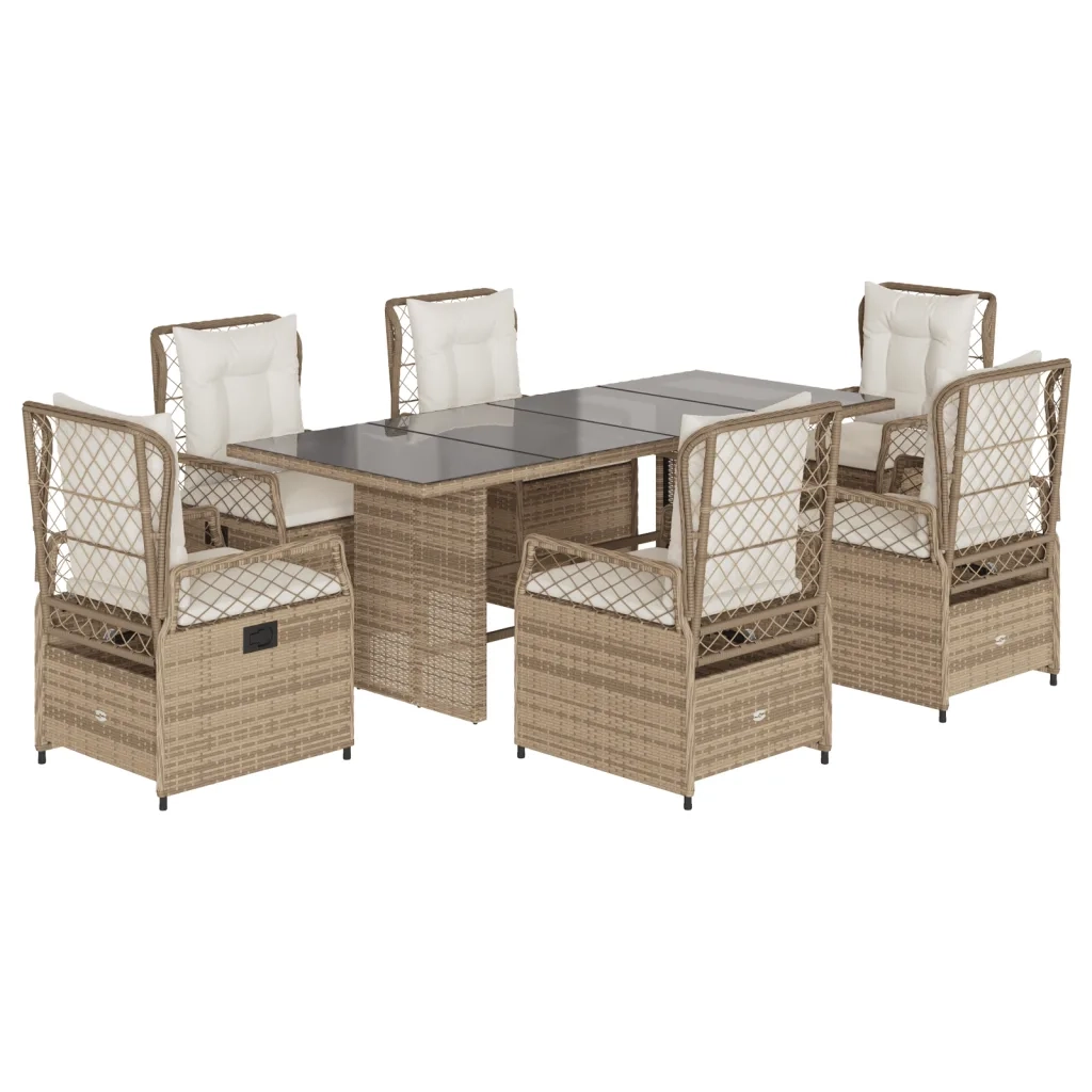 vidaXL Set da Pranzo da Giardino 7 pz con Cuscini Beige in Polyrattan