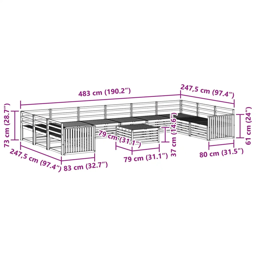 Set divani 11 pcs Naturale Legno di Acacia Massello