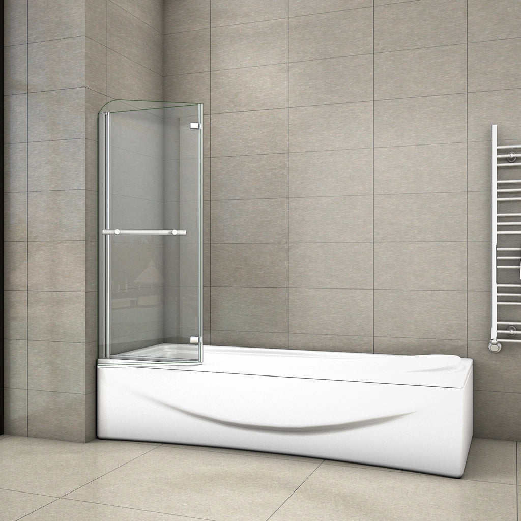 140 cm Sopravasca Parete Vasca da Bagno Due Ante Movibili con Maniglia Portasciugamani Vetro 6 mm Temperato Anticalcare 120 cm