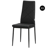 Set di 6 Sedie da Pranzo Moderne con Schienale Alto in Finta Pelle e Acciaio, 41x50x97 cm, Nero